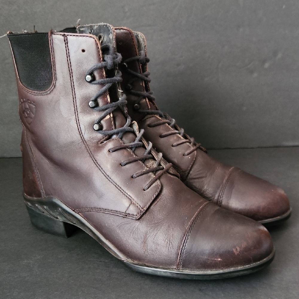 Ariat Chocolate Brown Leather Lace-Up Heeled Boots - Picture 4 of 9